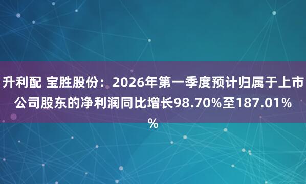 升利配 宝胜股份：2026年第一季度预计归属于上市公司股东的净利润同比增长98.70%至187.01%
